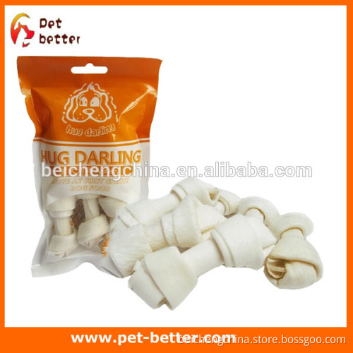 WHITE NATURAL RAWHIDE PET DOG TOY CHEW KNOTTED BONE PET TREAT SNACK CHEW